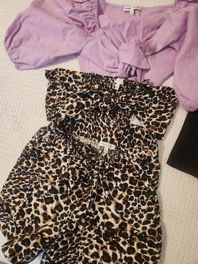 Express Girls Lilac Tie-Front Top with Leopard Print Skirt Set